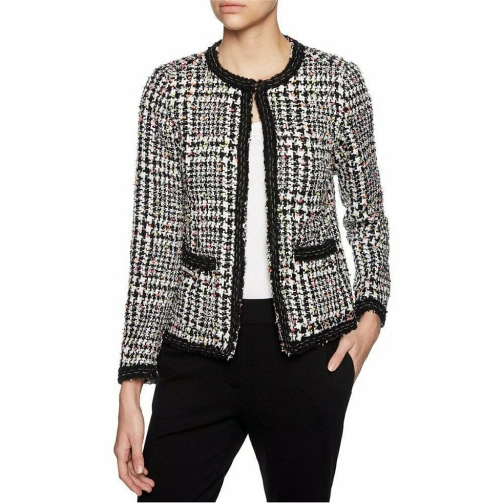 MAGASCHONI Multi Dot Tweed Open Front Lady Jacket Blazer, Sz 2, NWT $328